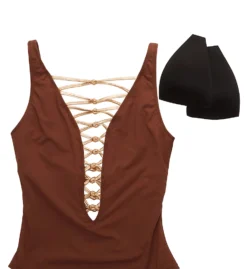 Bleu Rod Beattie Let's Get Knotty Lace Down One Piece Swimsuit KN22232 -Lumiere Bikinis Shop bleu rod beattie bleu01 kn22232 cs6