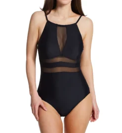 Pour Moi High Neck Mesh Insert Control One Piece Swimsuit 1408